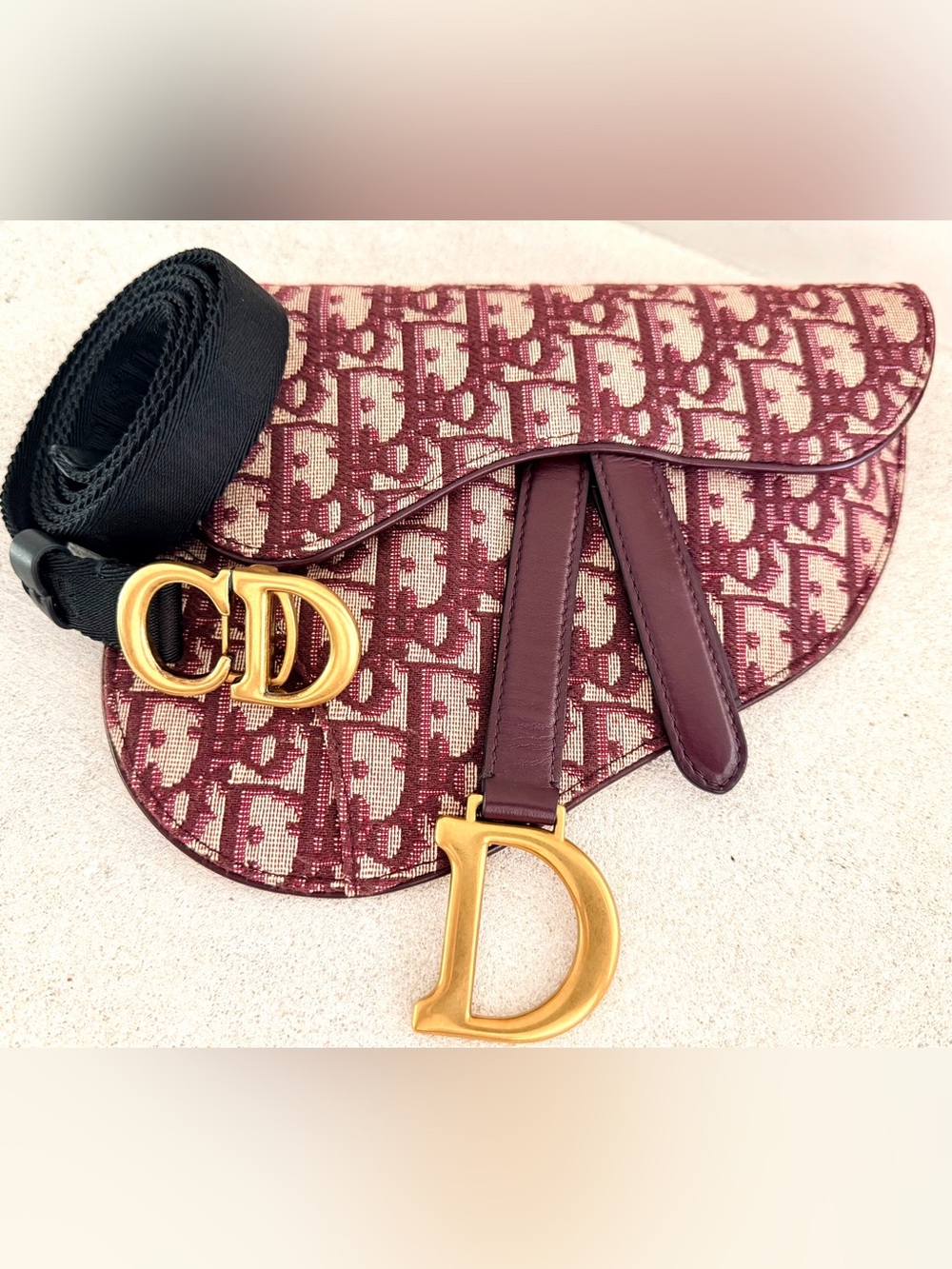 CHRISTIAN DIOR Burgundy Oblique Saddle Belt Bag Jacquard Waist Bag Pristine